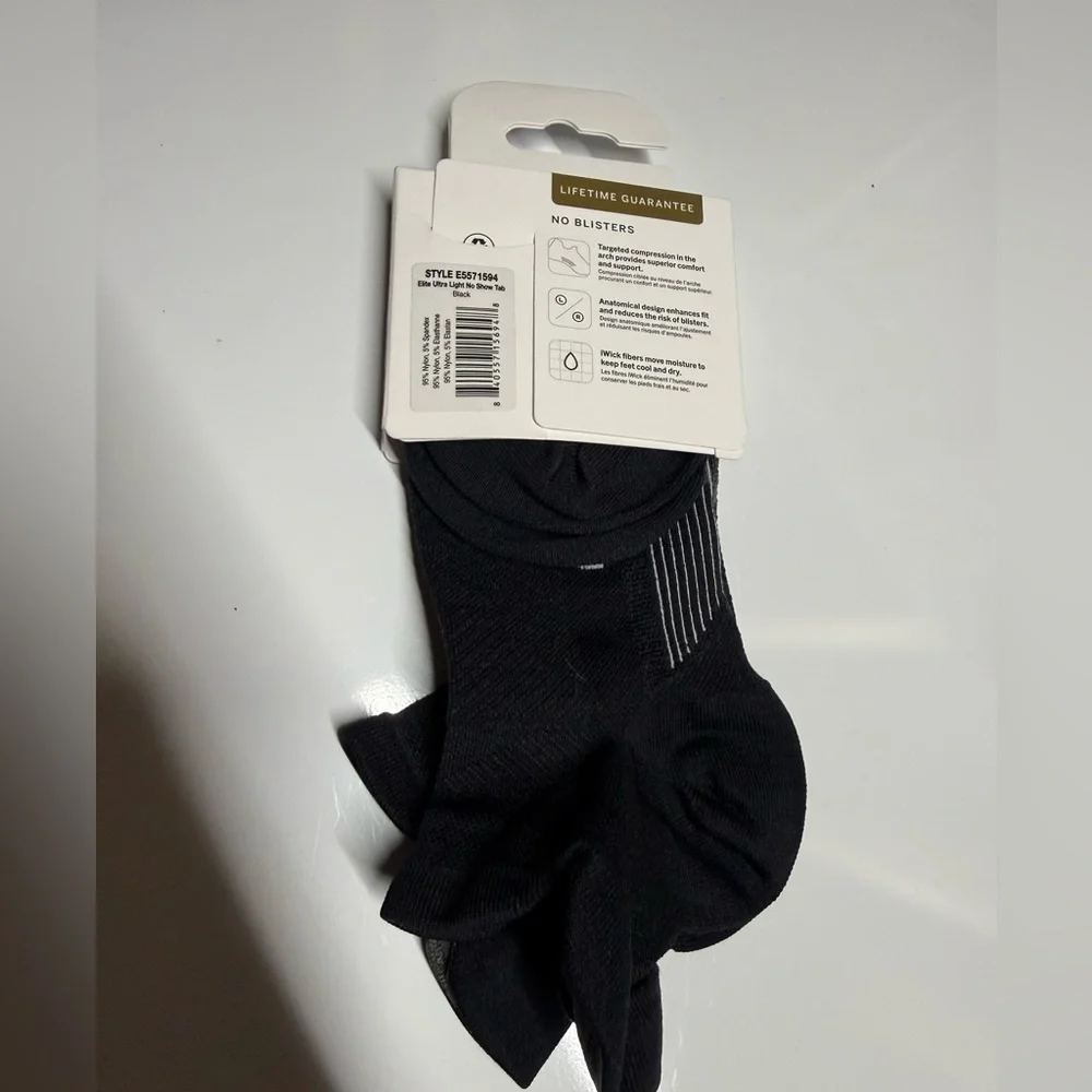 Feetures Elite Ultra Light No Show Tab Socks Size XL Black Performance NWT